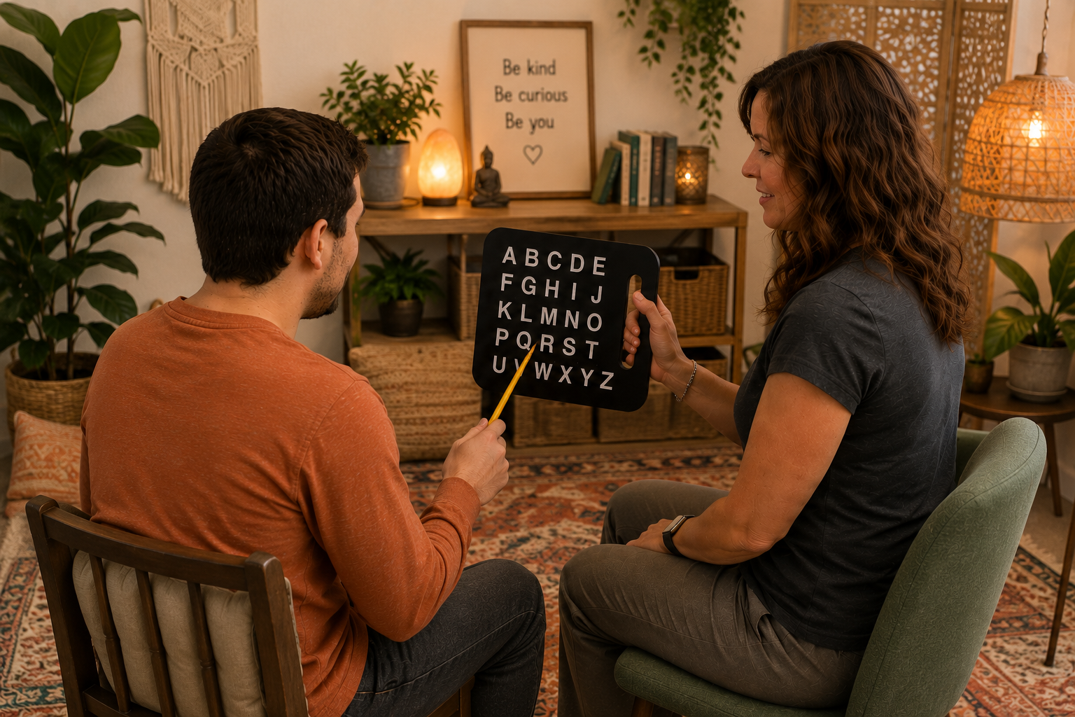 A practitioner session in a warm, intentional space